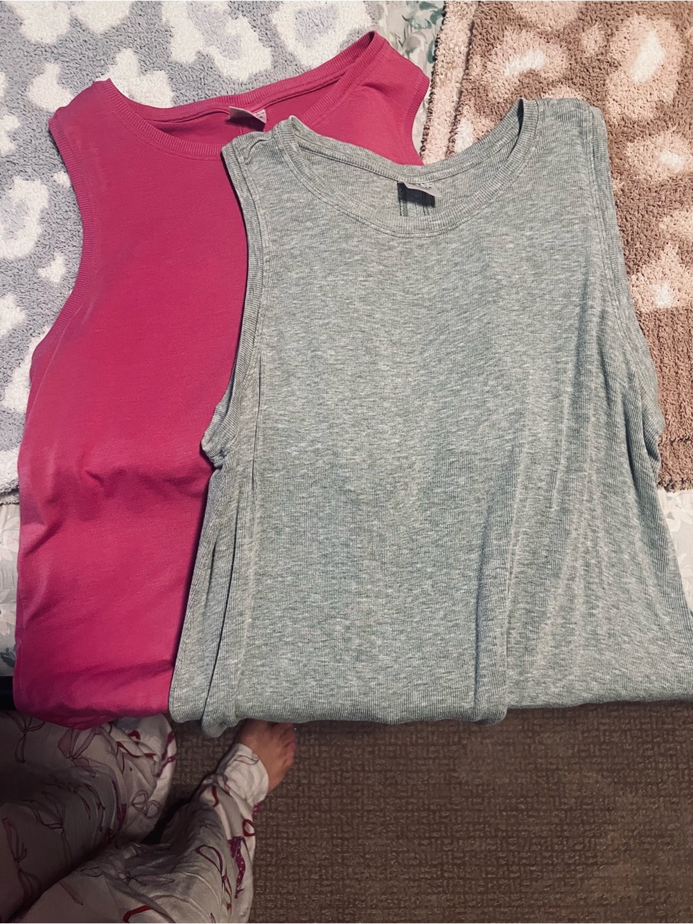 Athleta Move at Ease Tank Tops in Fuchsia & ribbed Gray, MED
